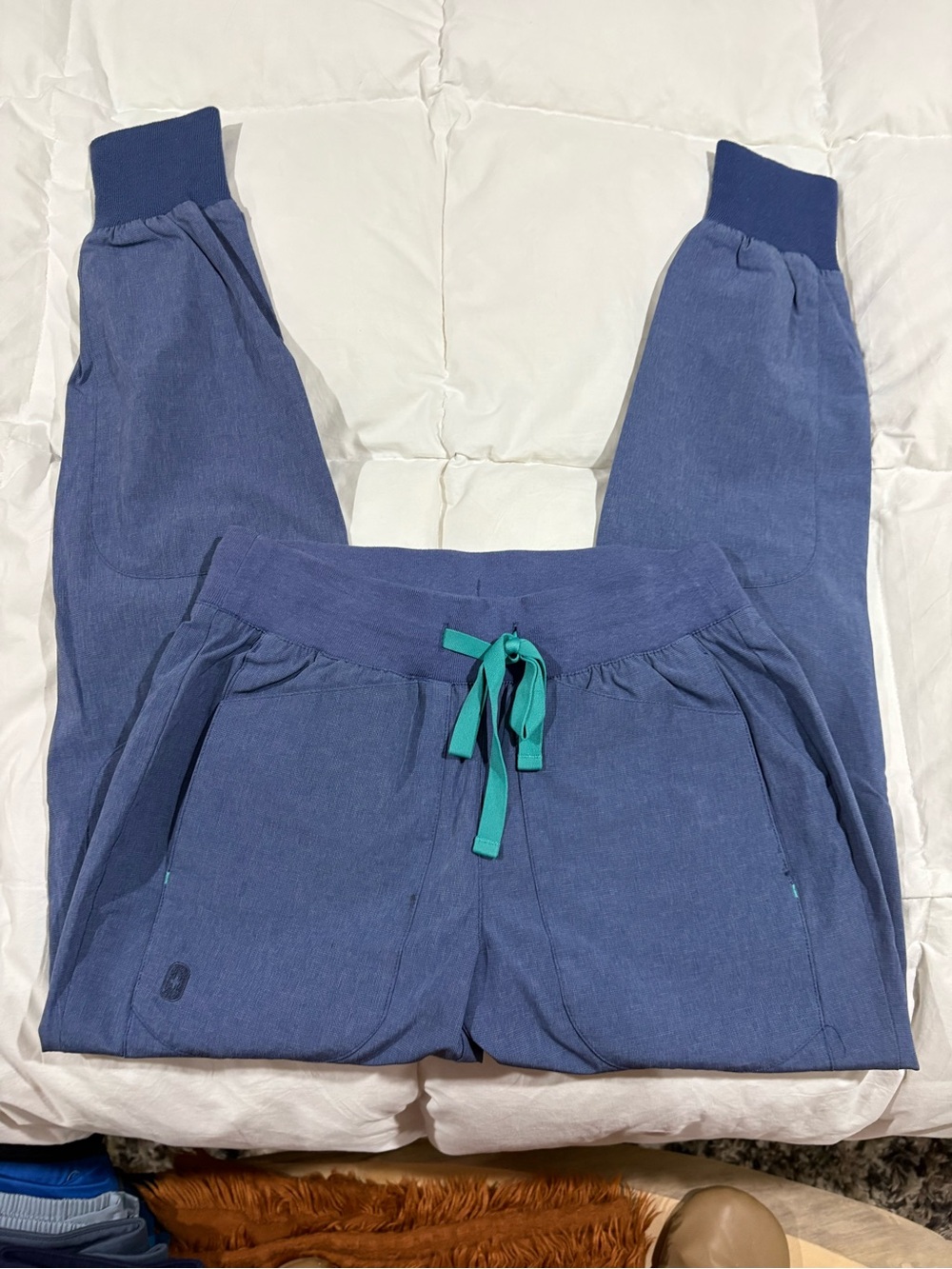 Figs XXS Blue Jogger Pants with Teal Drawstring